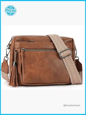 Vegan Leather Crossbody Purse Trendy Multi Pockets Shoulder Handbag with Tassel